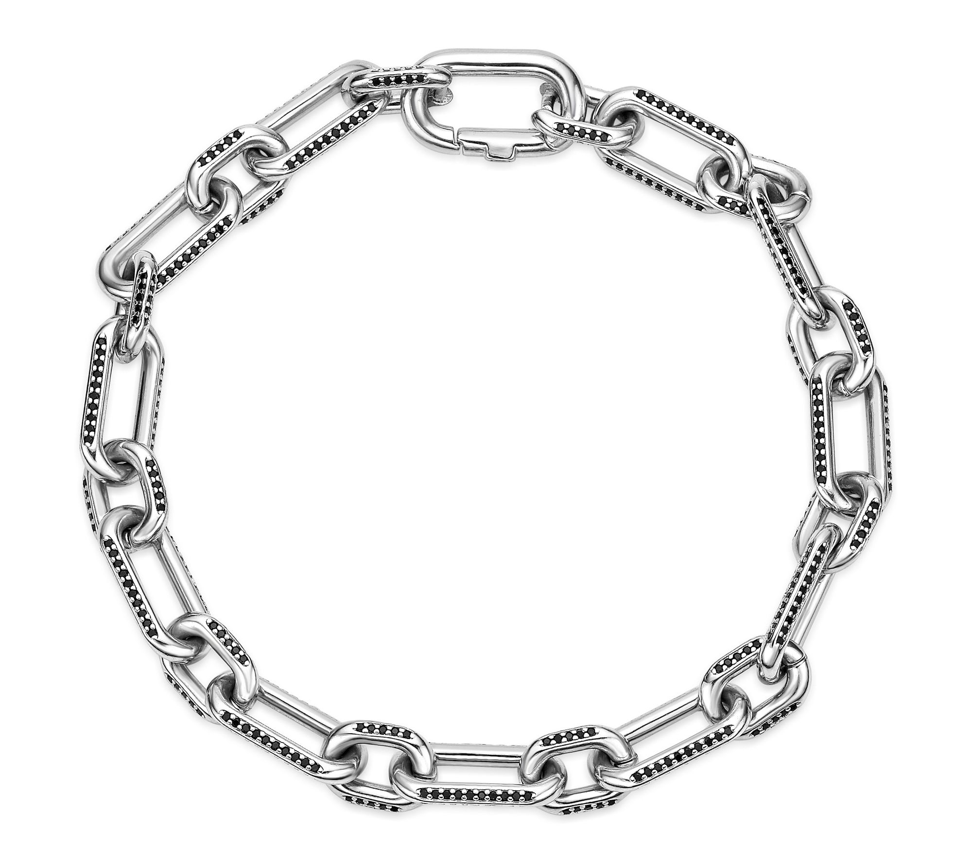 LYNX Men's Sterling Silver Black Spinel Oval Link Bracelet