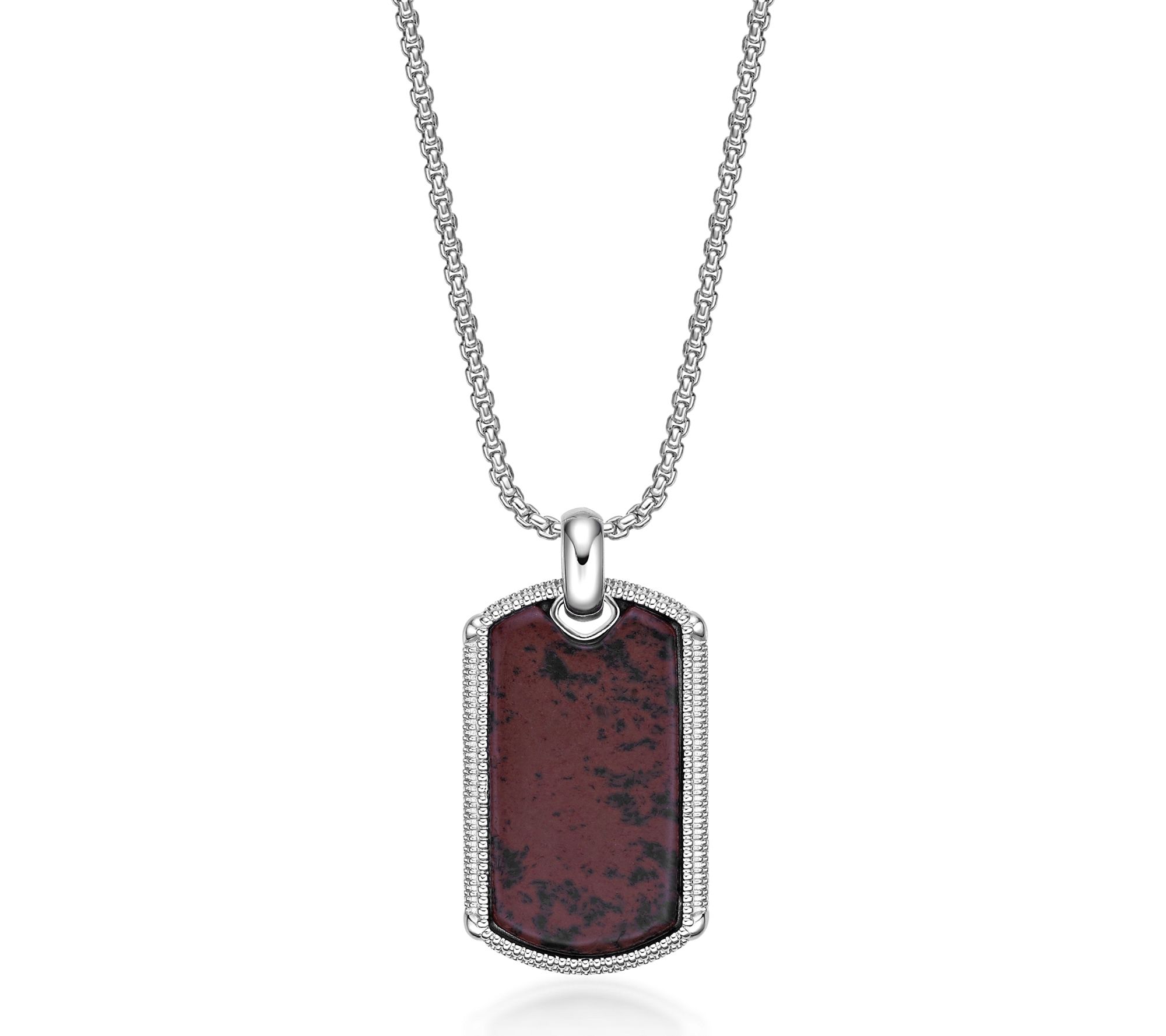 LYNX Men's Ster ling Silver Gem stone Tag Penda nt w/ Chain