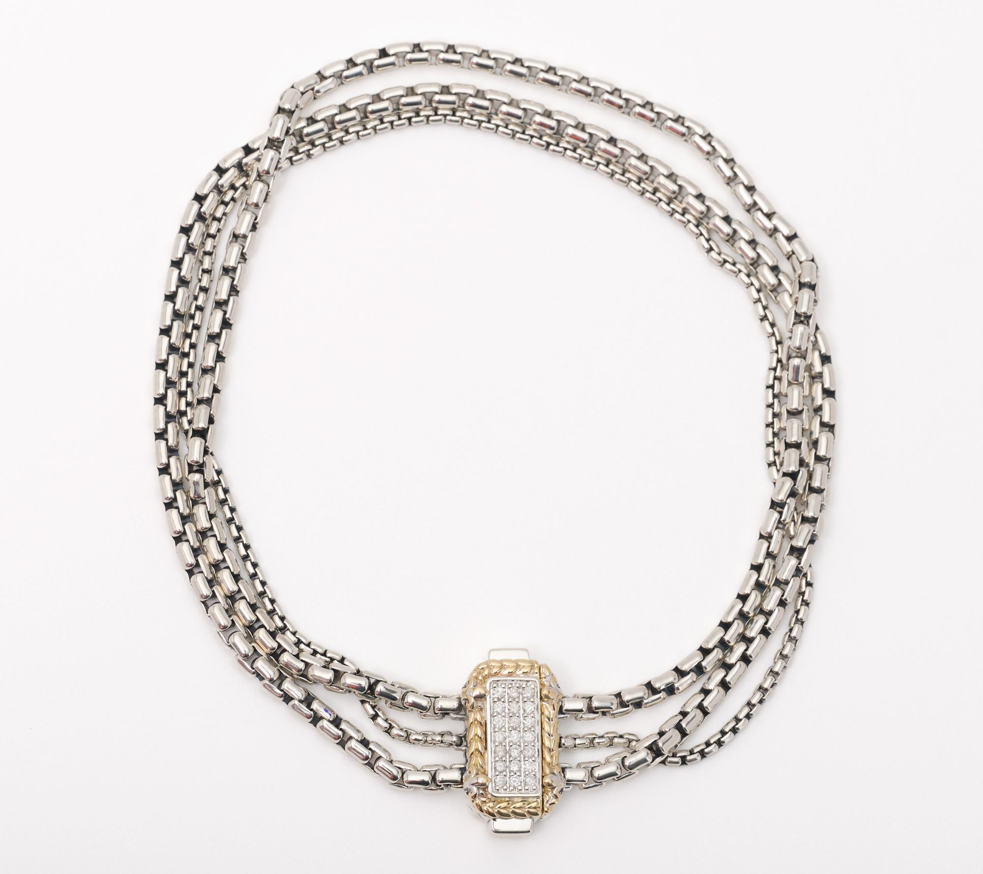 JAI Sterling Silver & 14K Gold Pave Diamond Chain Bracelet,14.5g