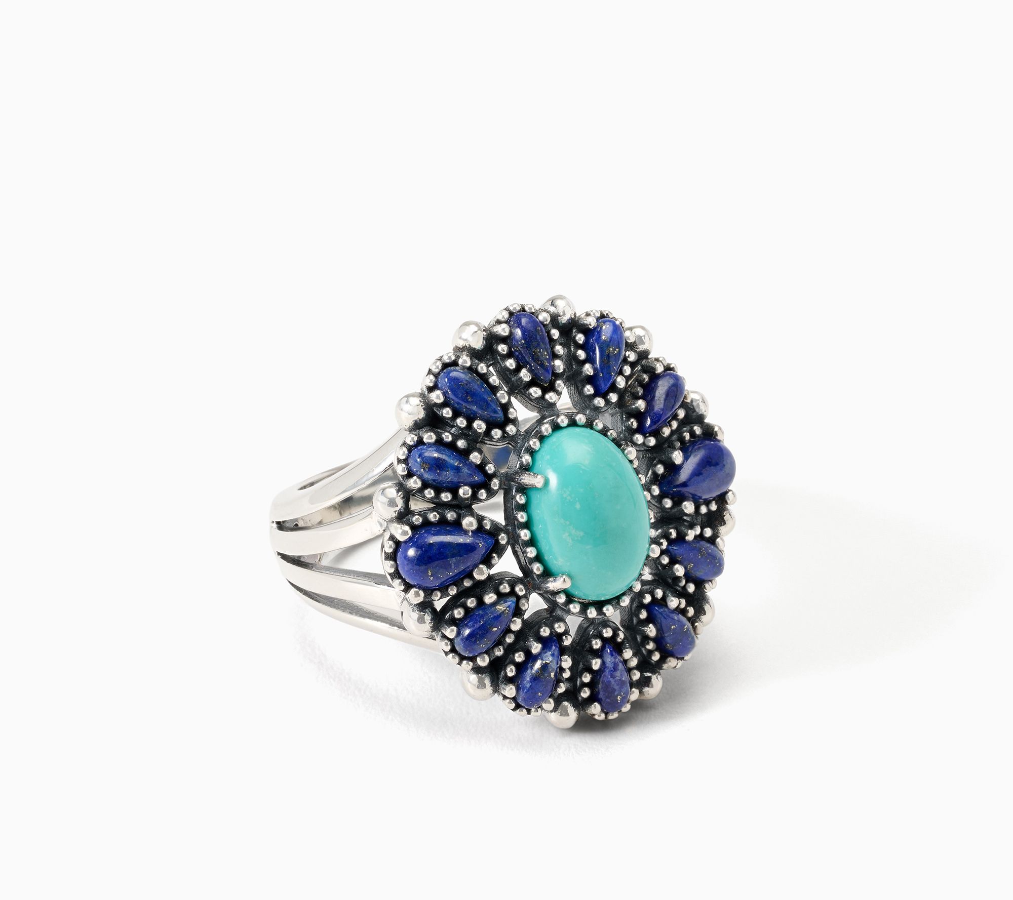 American West Sterling Oval & Pear Cluster Gemstone Ring