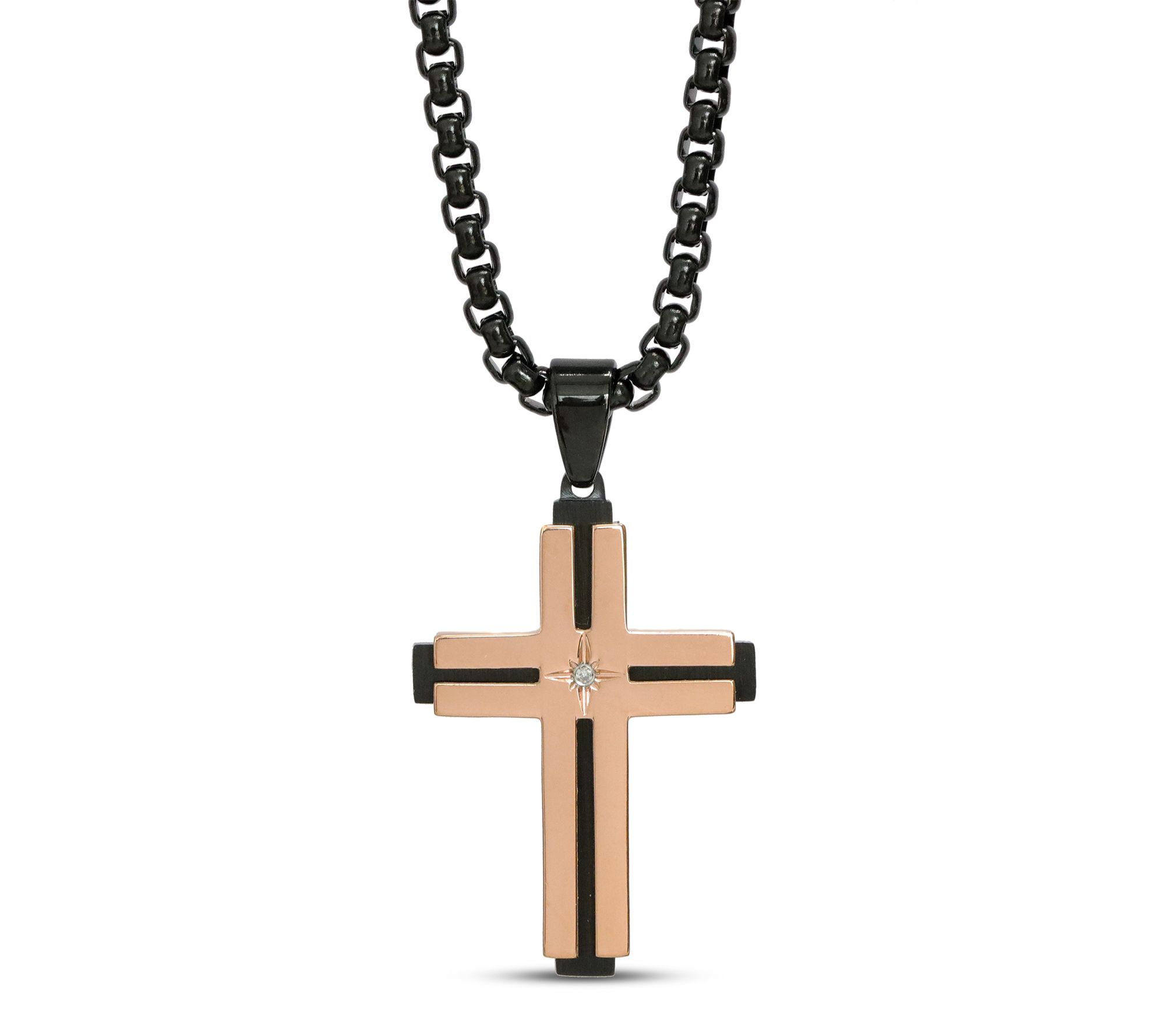 LYNX Men's Two-Tone Diamond Accent Cross Pendant w/ Chain
