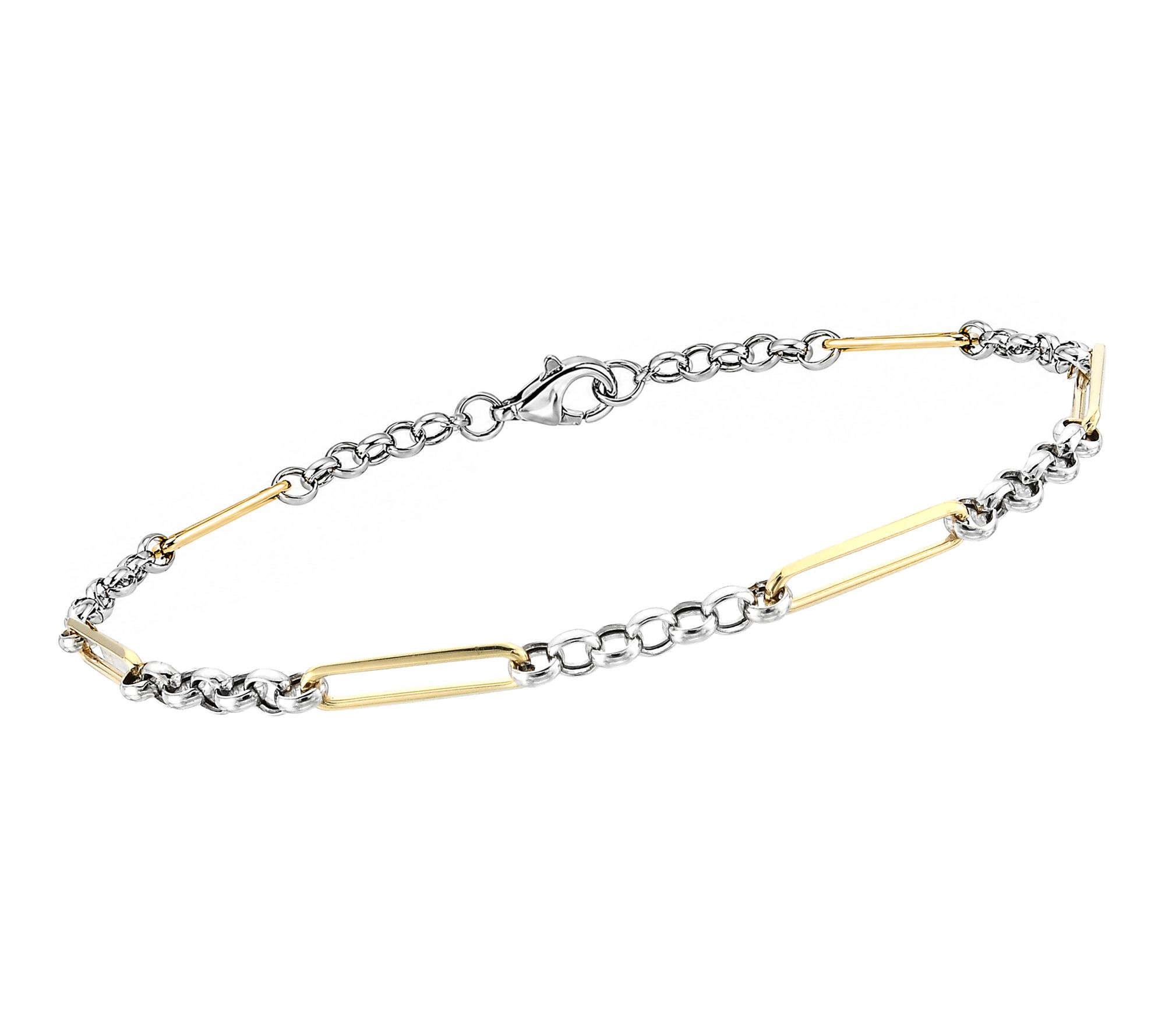 Silver Style Two-Tone Paper Clip & Rolo Bracelet, Sterling