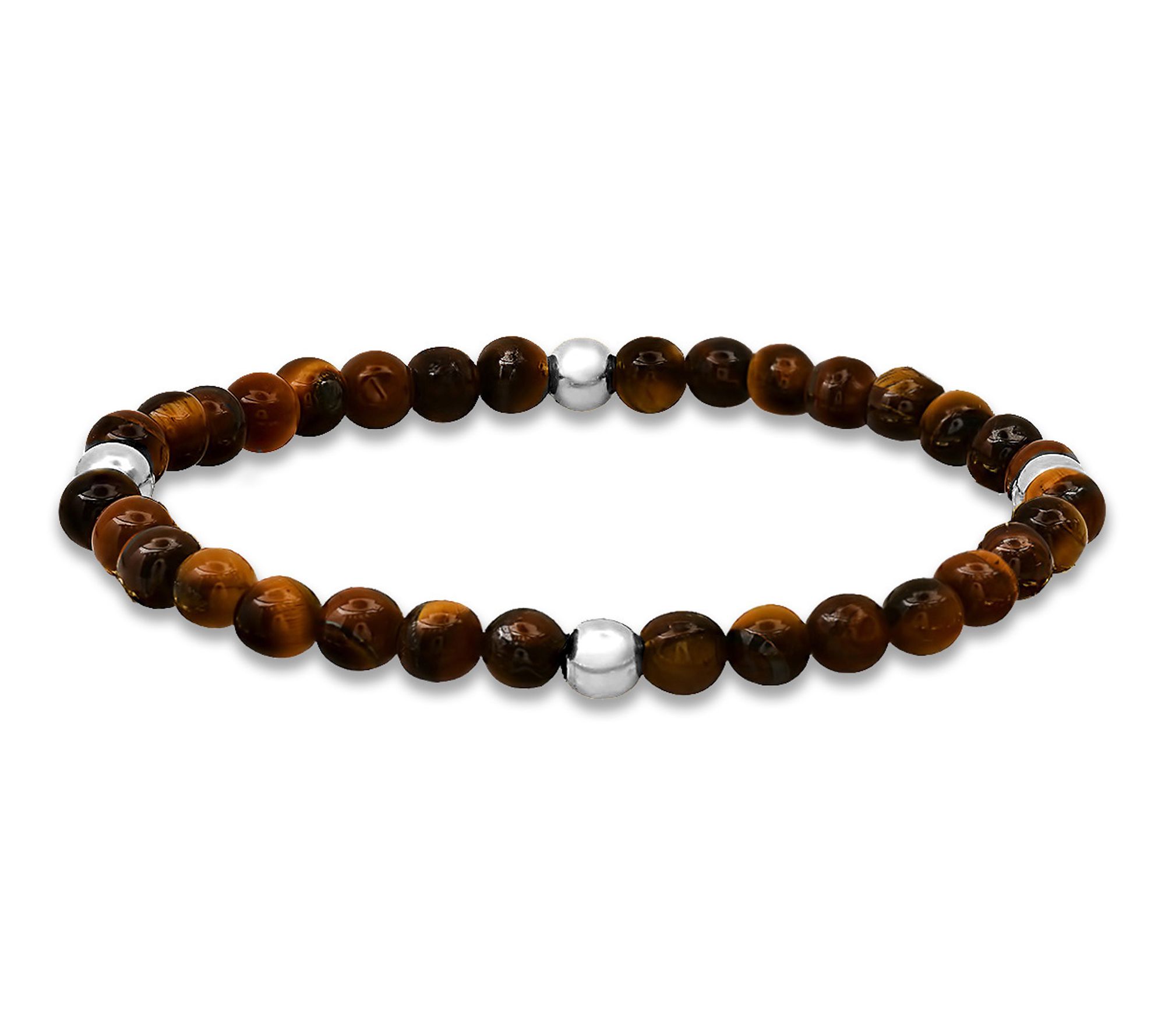 Silver Style Sterling Silver and Tiger Eye Beaded Bracelet