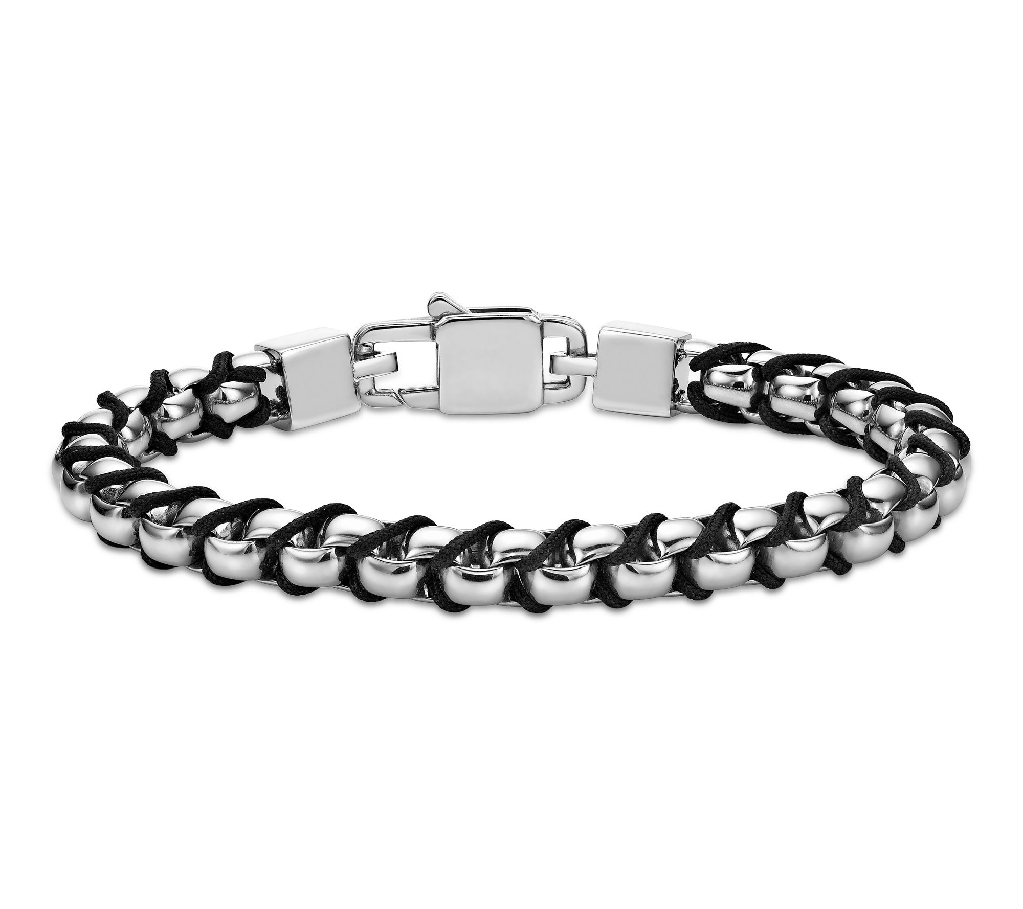 LYNX Men's Stainless Steel Black Cord Chain Bracelet