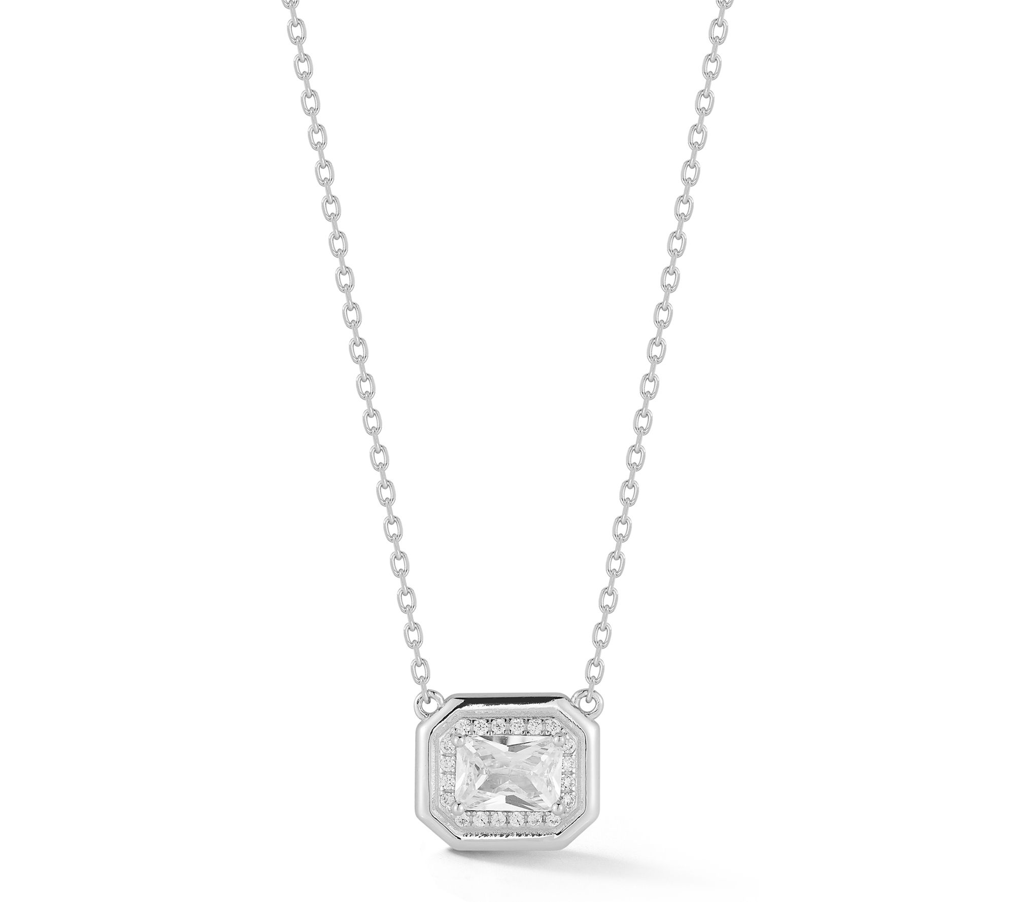 Sterlina Silver Pave Octagon Pendant w/ Chain, Sterling