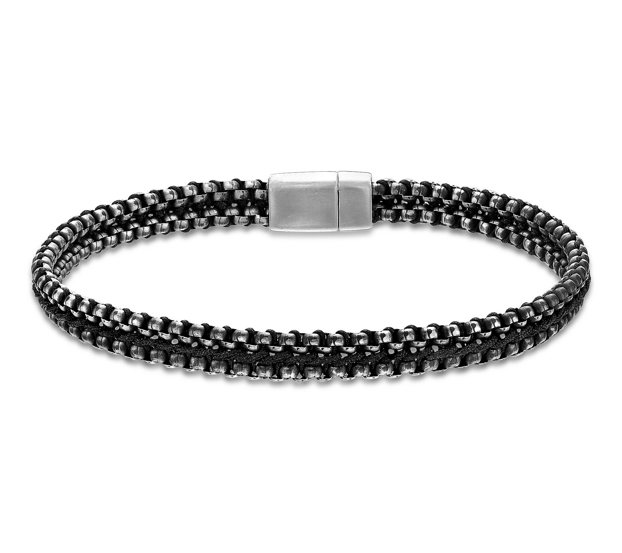 LYNX Men's Stainless Steel & Black Cord Bracelet
