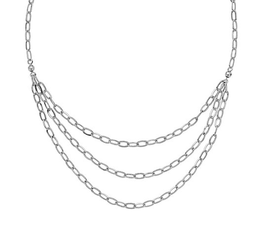 Italian Silver Multi-Strand Oval Link Necklace,9.8g