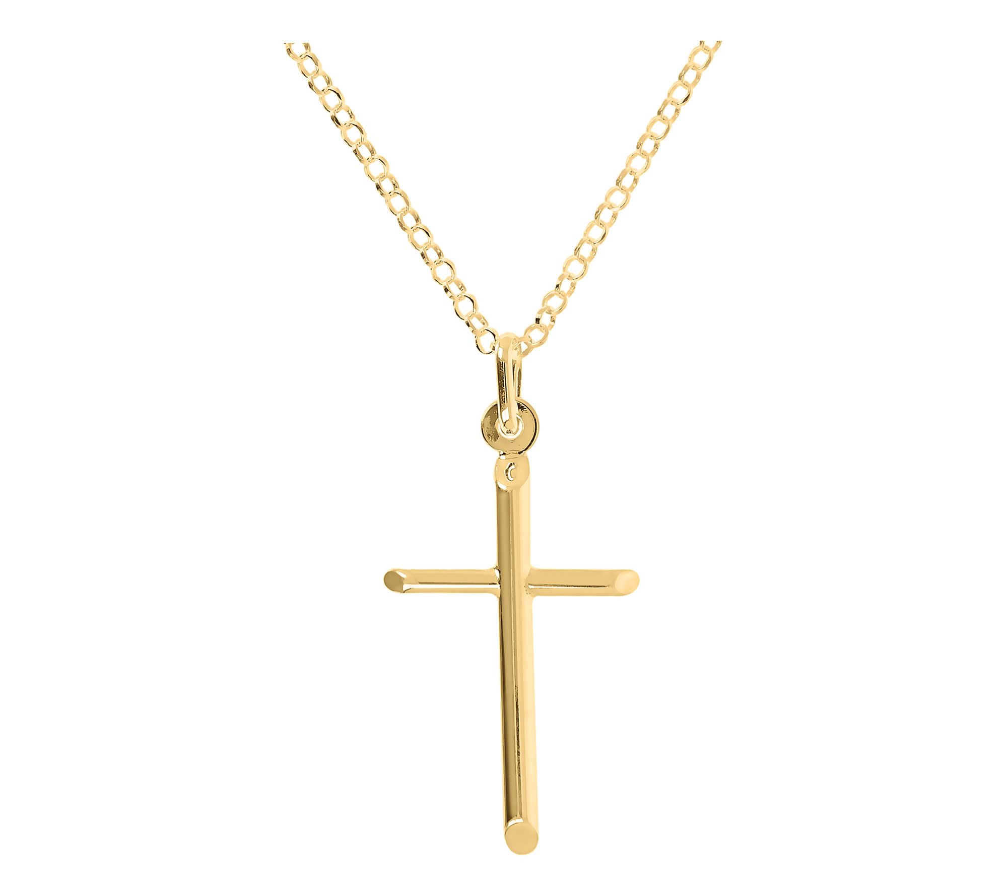 Italian Silver Polished Cross Pendant w/ Chain - QVC.com