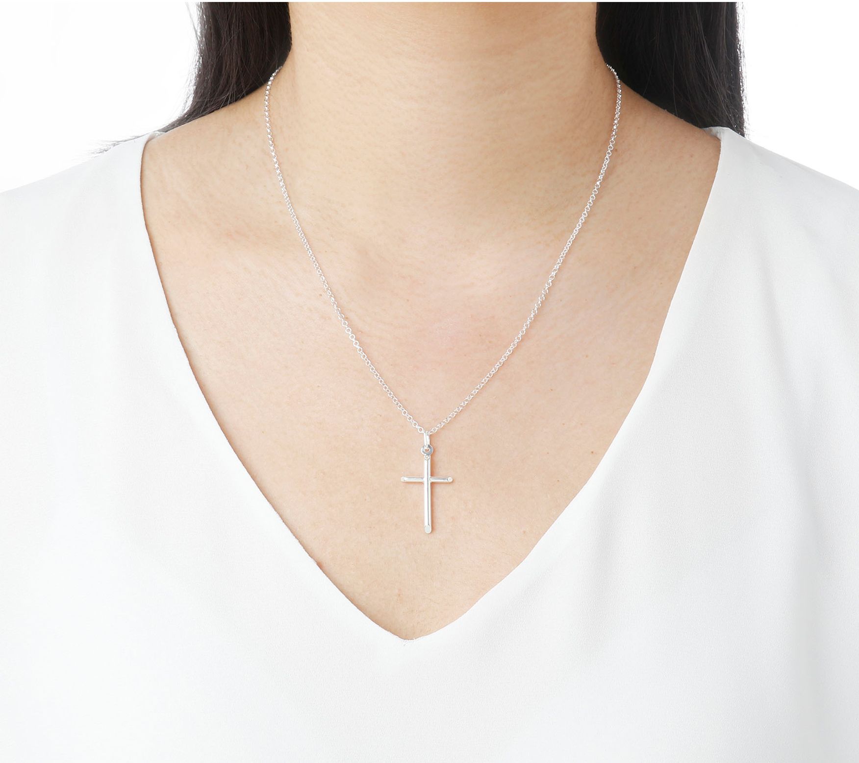 Italian Silver Polished Cross Pendant w/ Chain - QVC.com