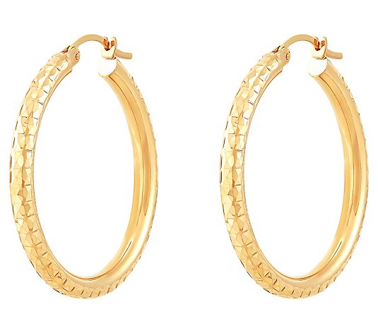 EternaGold 1-1/8" Diamond-Cut Round Hoop Earrings, 14K Gold