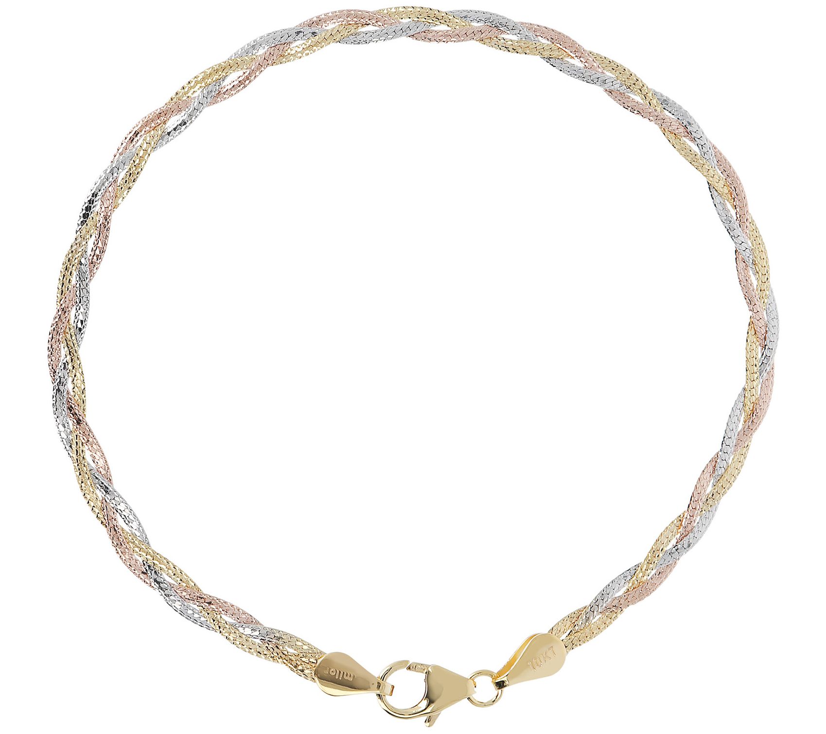 Italian Gold Tri-Color Braided Herringbone Bracelet, 10K 1.6g - QVC.com