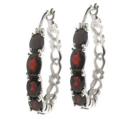 Sterling 3.60 ct tw Garnet Hoop Earrings - QVC.com