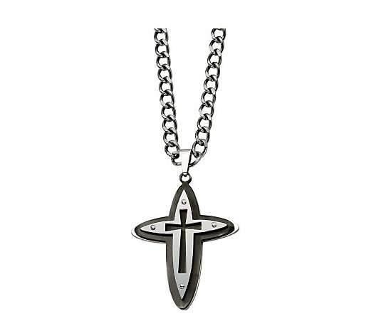 Steel by Design Men's Black Cross Pendant w/22" Chain