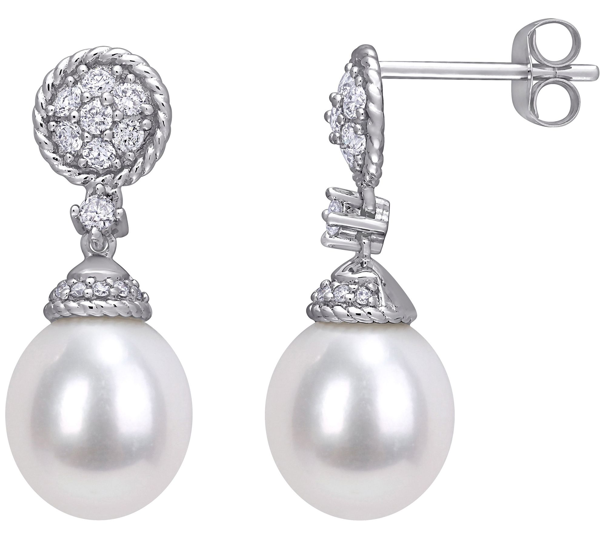 Bellini 14K 9.5mm Cultured Pearl & 0.30 cttw D iamond Earrings