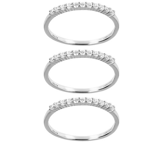 Diamonique 0.45 cttw Set of 3 Stackable R ings, Sterling