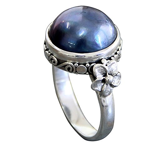 Novica Artisan Crafted Sterling Black Cultured Pearl Ring