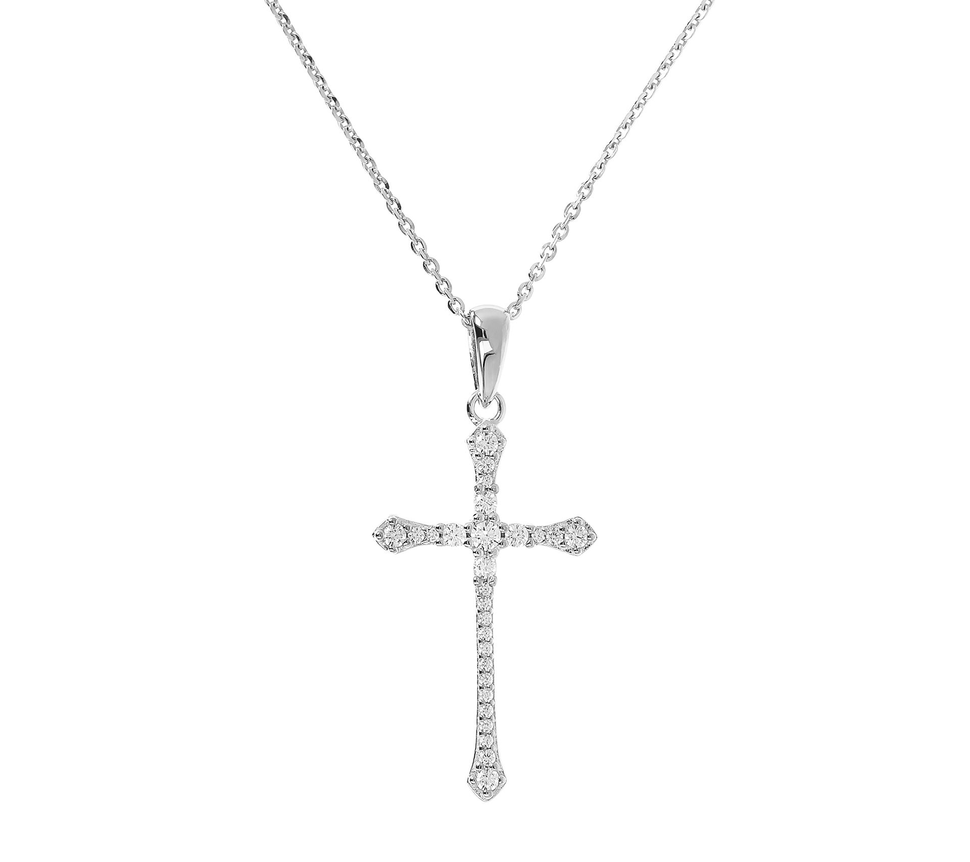 Diamonique 0.25 cttw Cross Pendant w/ Chain, St erling Silver