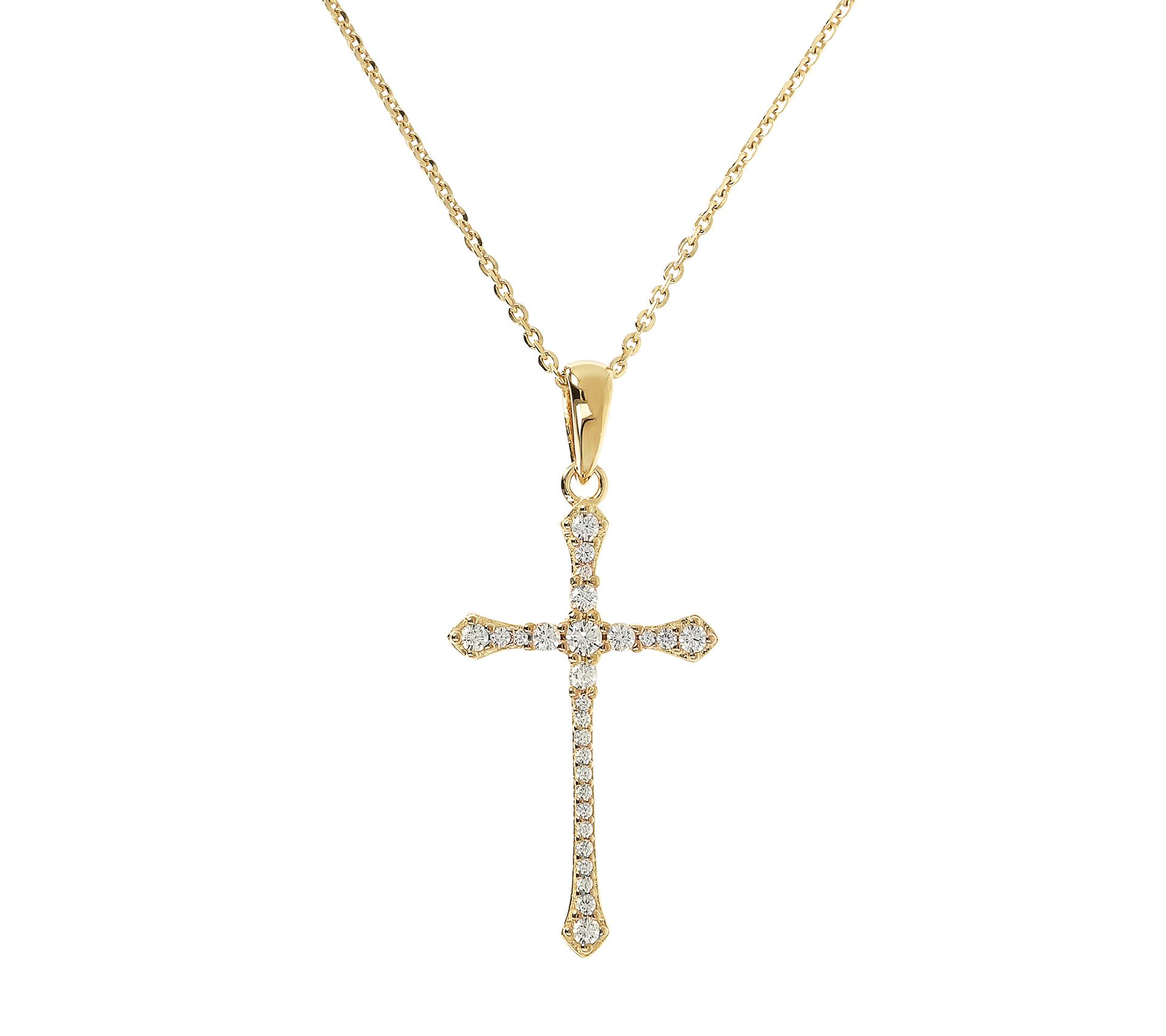 Diamonique 0.25 cttw Cross Pendant w/ Chain, St erling Silver