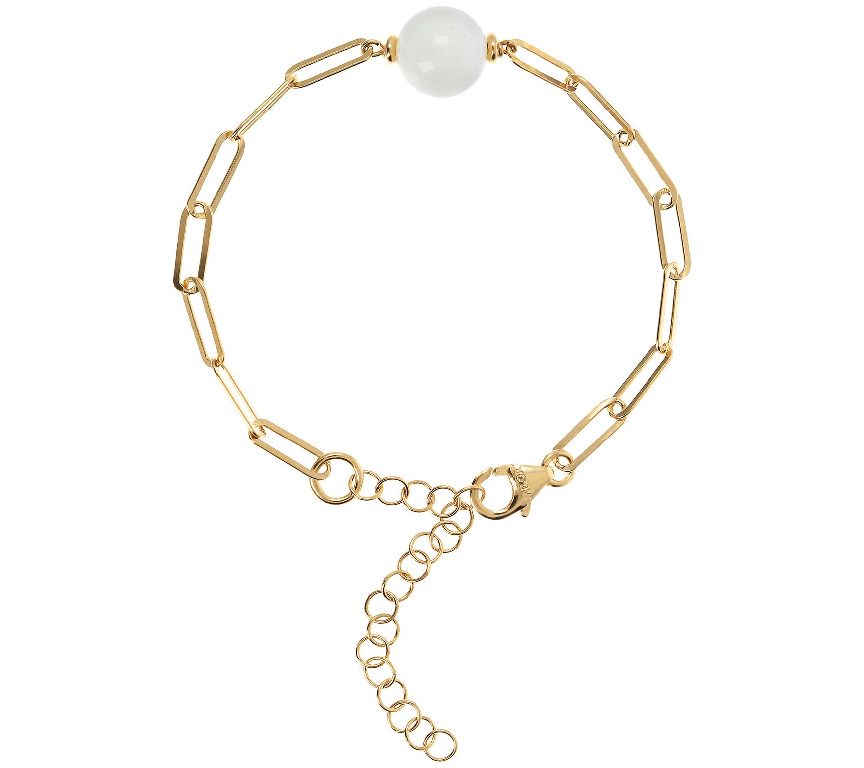 Italian Silver Gemstone Bead Paperclip Bracelet , 18K Plated