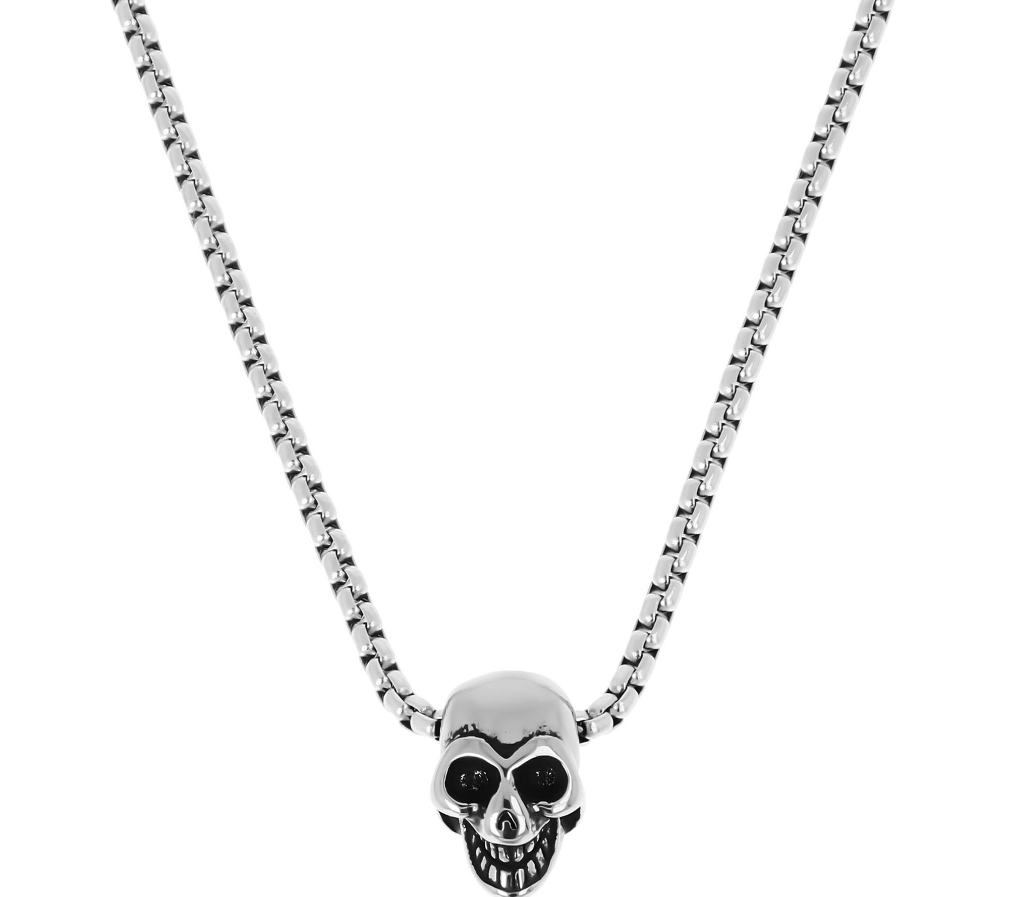 Steel by Design Skull Slide Adjustable Box Chai n Necklace - QVC.com