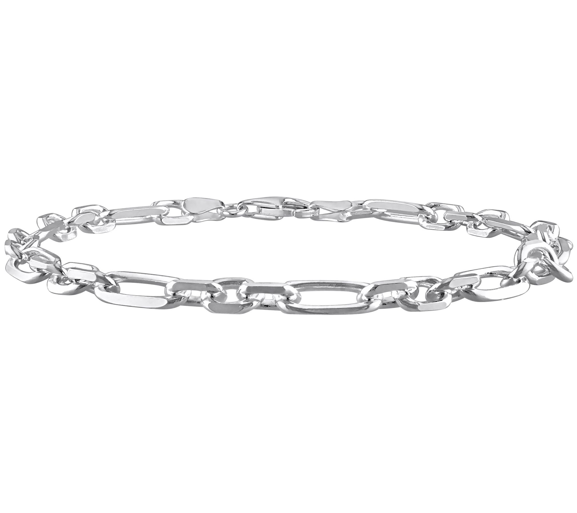 Sterling Silver Men's 9" Diamond Cut Figaro Chain Bracelet