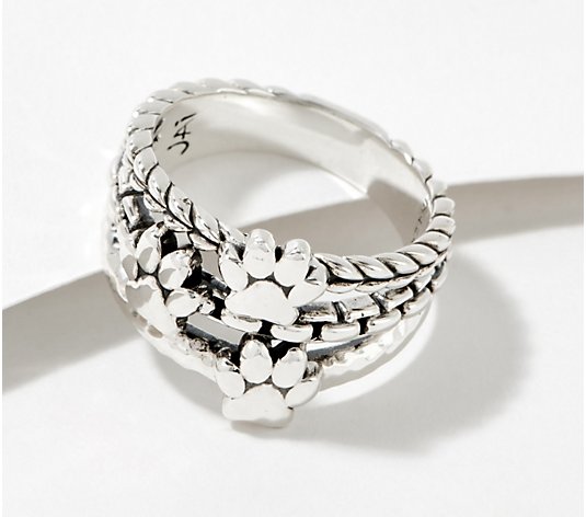 JAI Sterling Silver Symbols of Love Textured Stack Ring