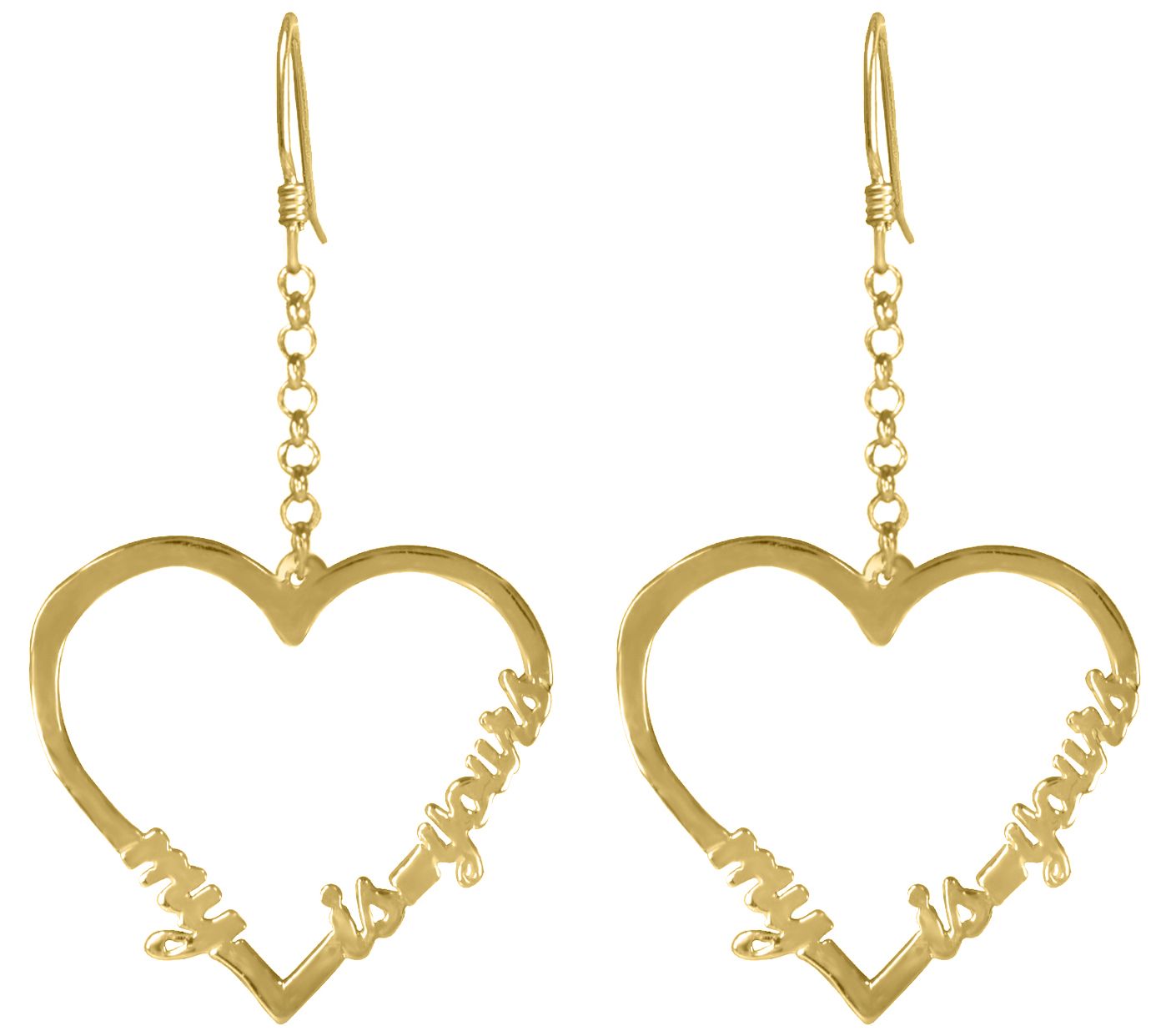 14K Gold Plated Open Heart "My Heart Is Yours" Drop Earrings