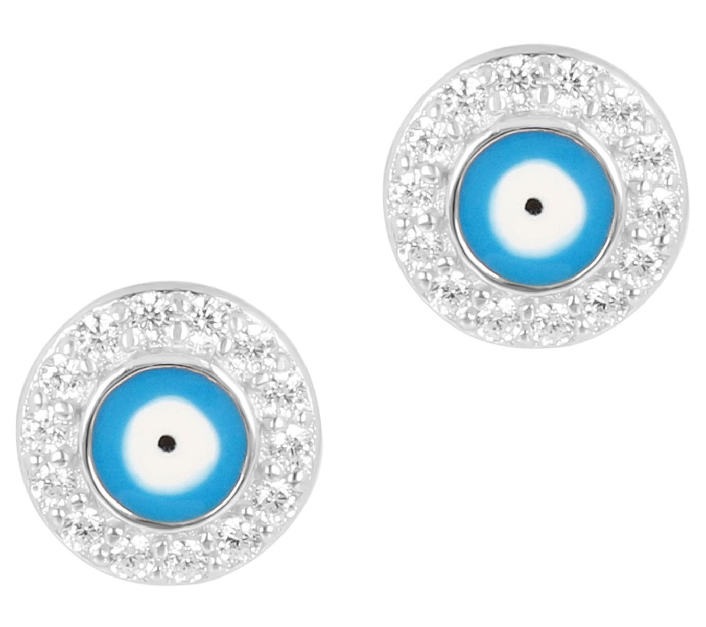 Diamonique Evil Eye Enamel Earrings, Sterling Silver