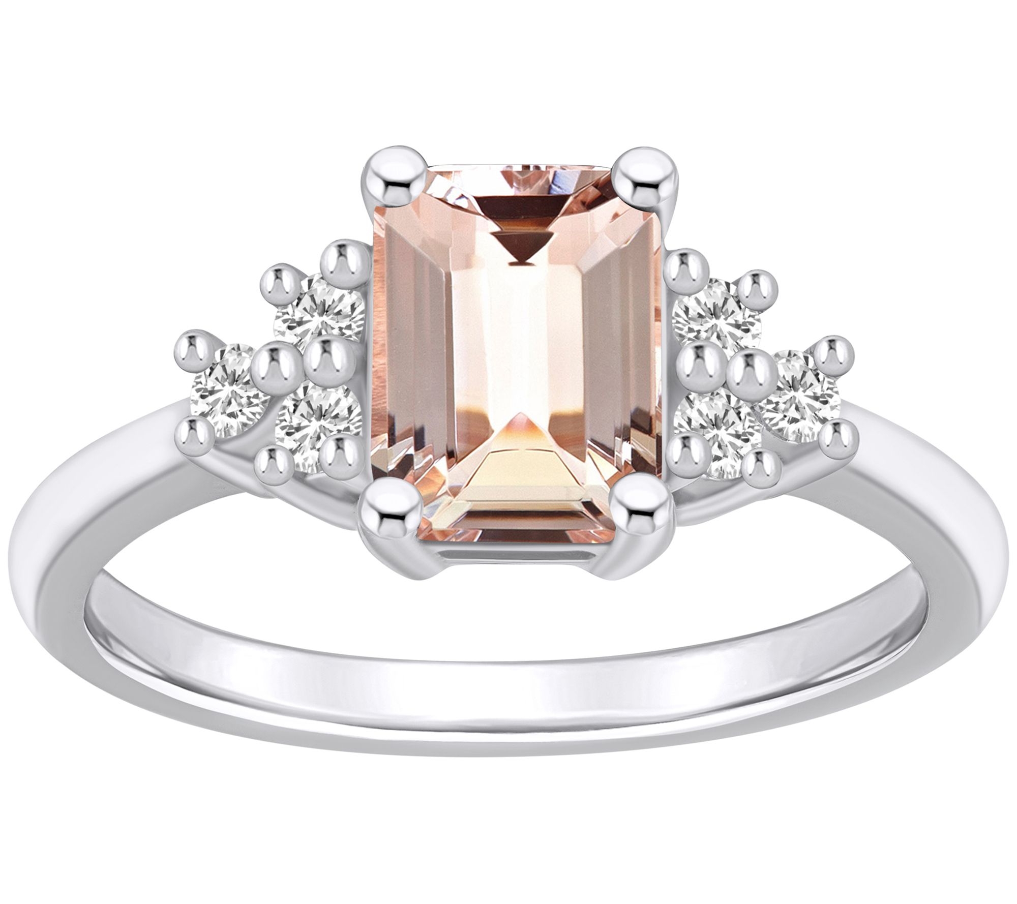 Affinity Gems Emerald Cut Morganite & Diamond Ring, 14K Gold