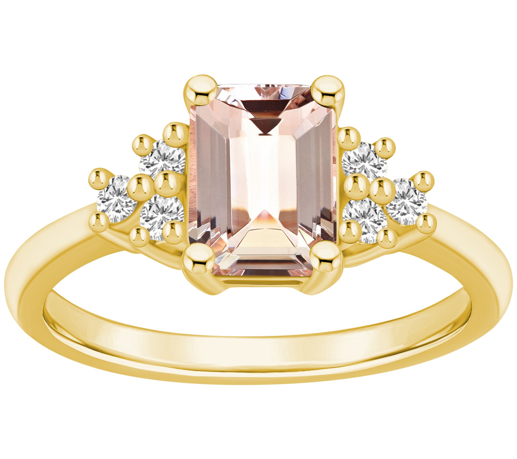 Affinity Gems Emerald Cut Morganite & Diamond Ring, 14K Gold
