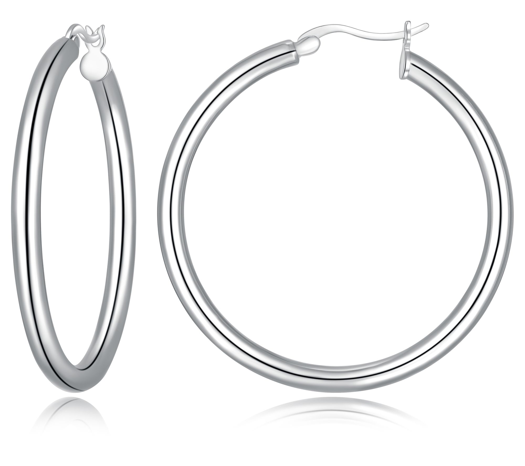 Silver Style 1-1/2" Round Hoop Earrings, Sterling