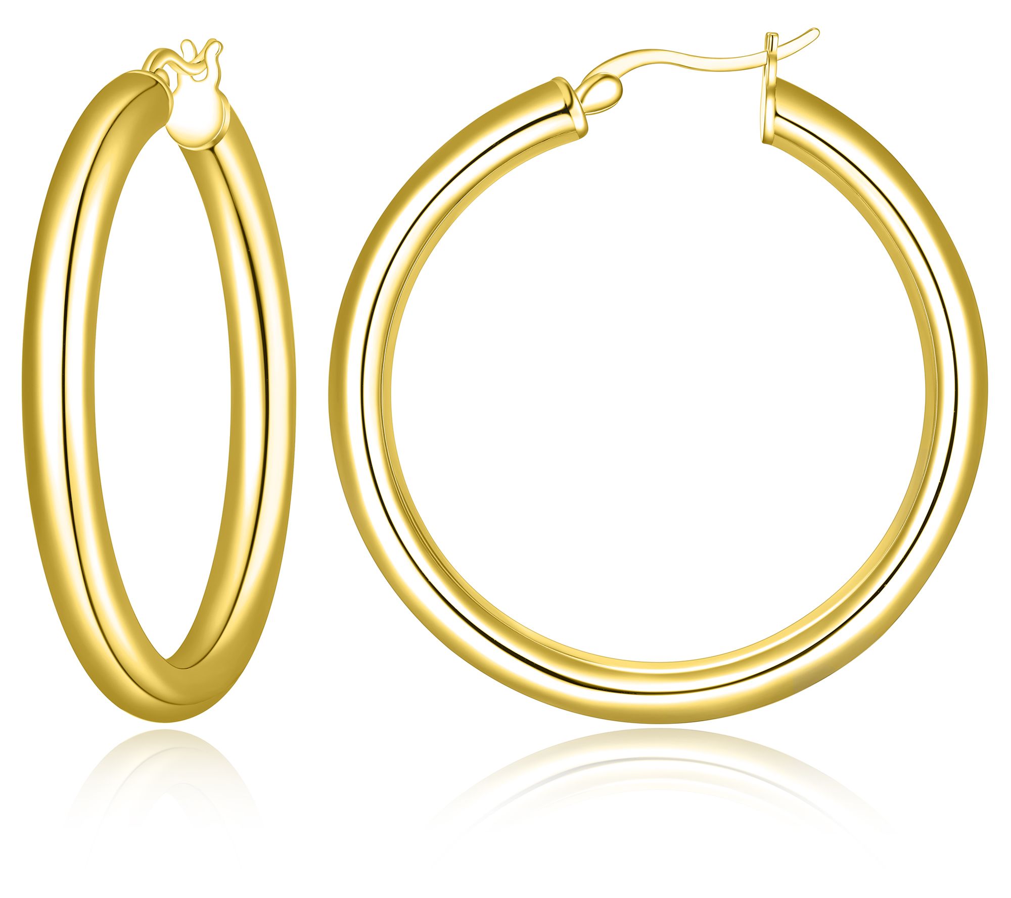 Silver Style 1-1/2" Round Hoop Earrings, 18K Gold Clad