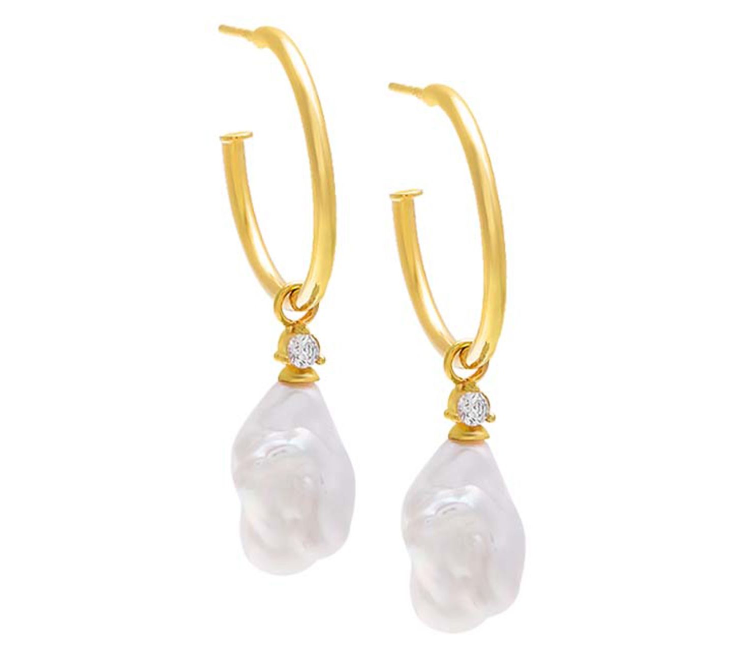 By Adina Eden 14K Gold Plated Cultured Pearl Hoop Earrings