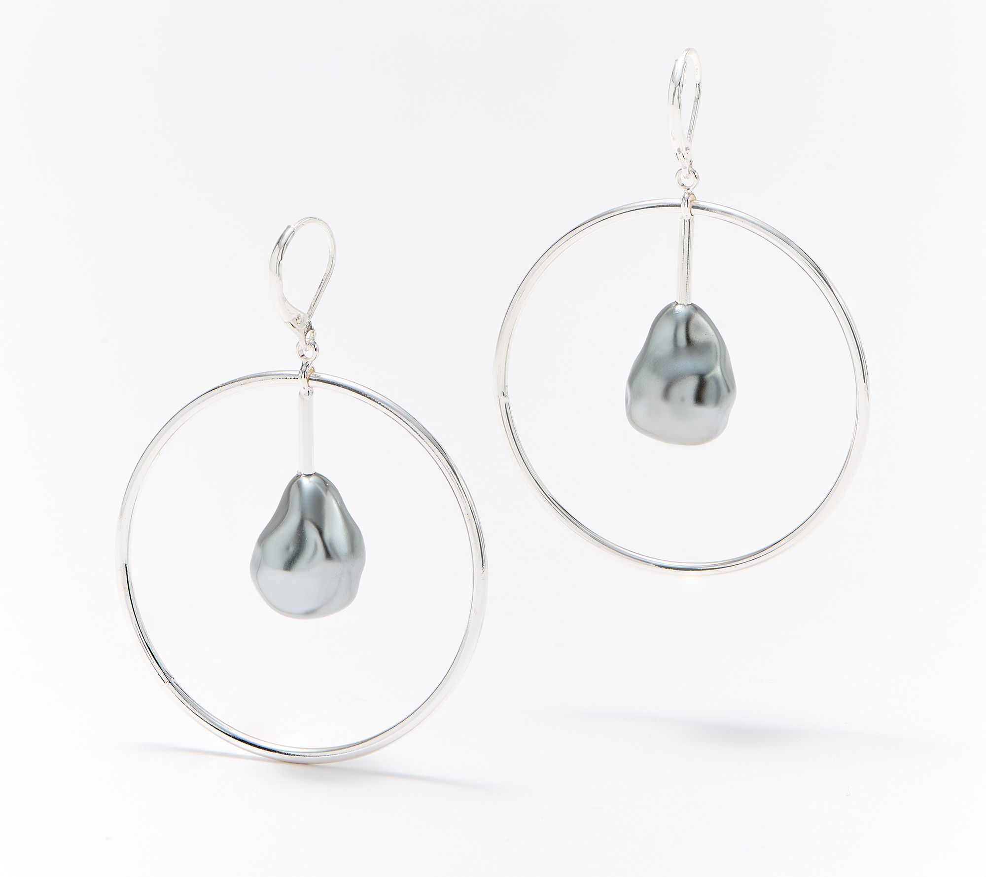 Attitudes by Renee Floating Baroque Faux Pearl Hoop Earrings