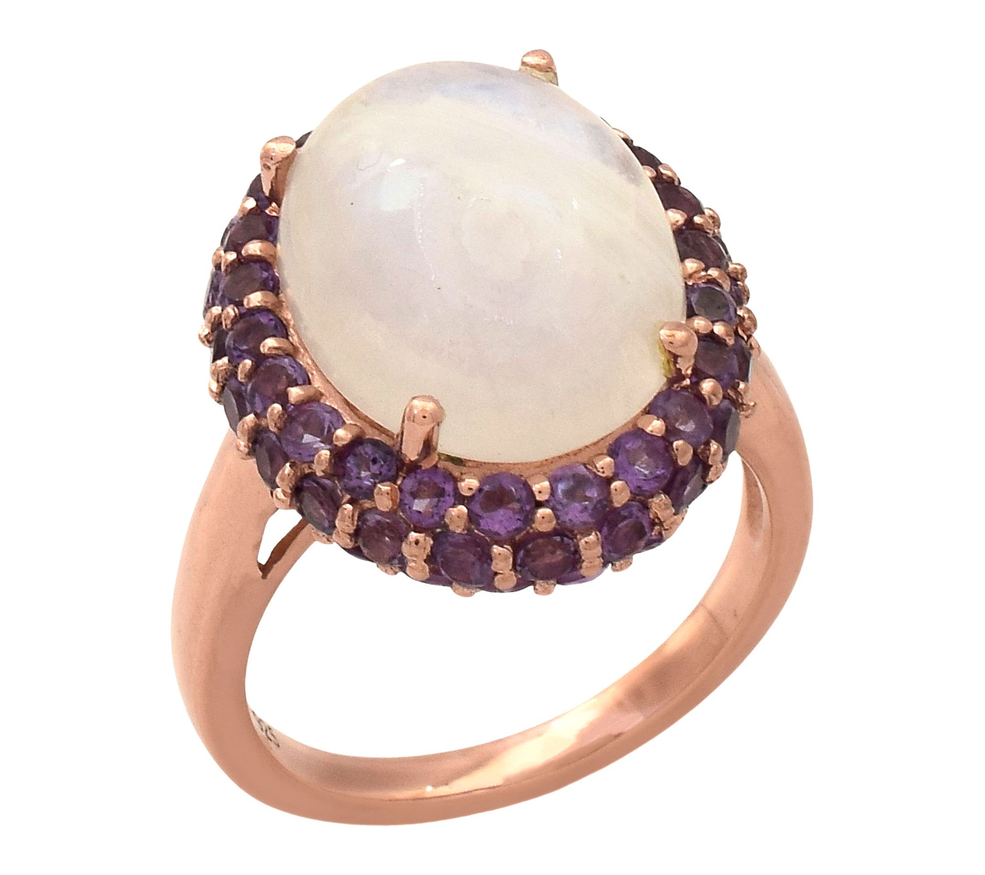 Affinity Gems Amethyst & Rainbow Moonstone Ring, 14K Plated