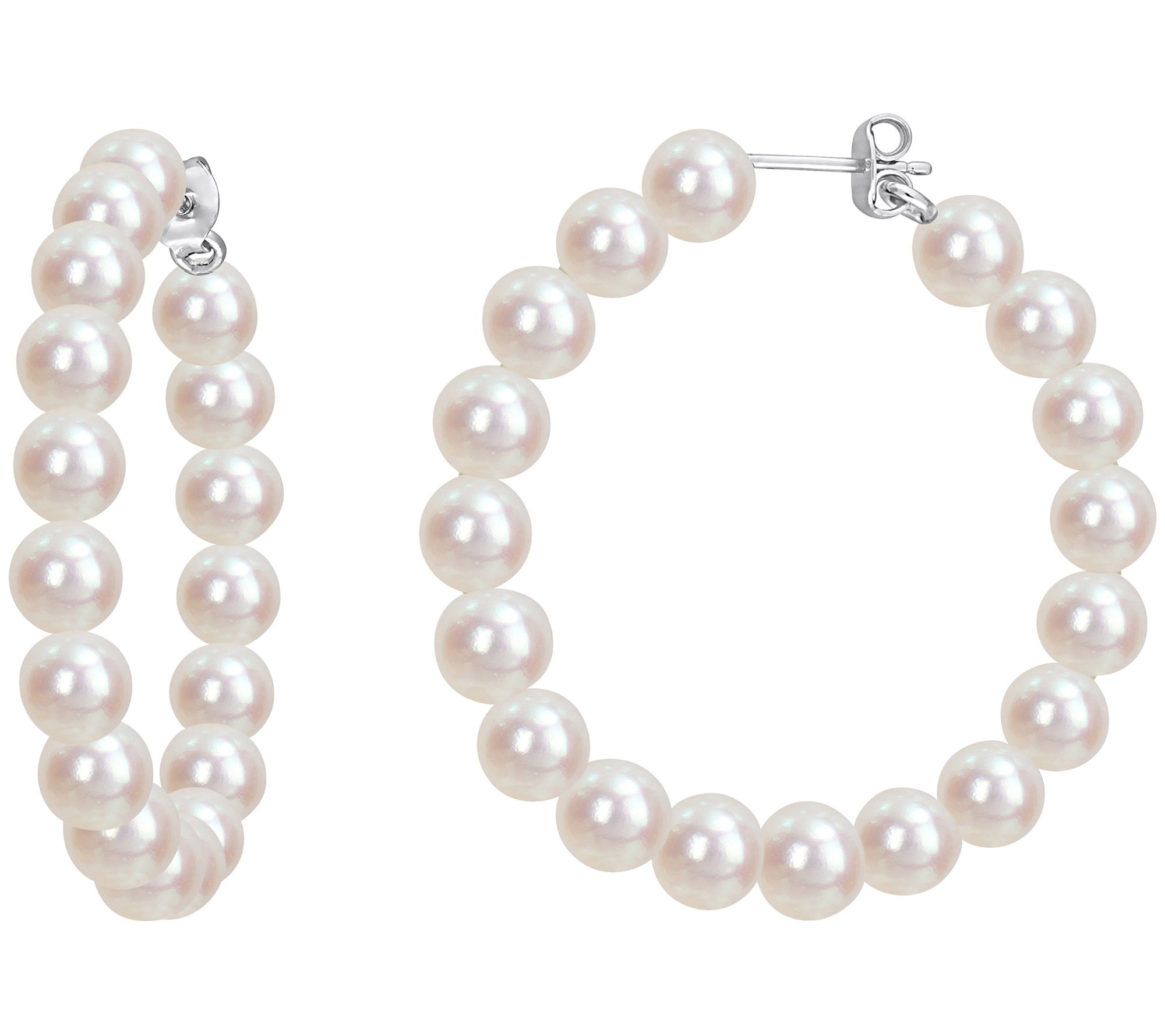 Affinity Cultured Pearl 1-3/4" Hoop Earrings, Sterling Silver