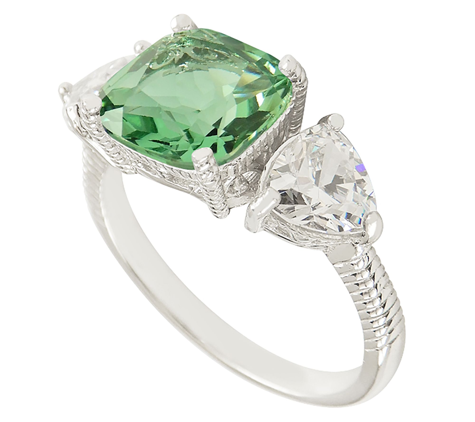 Diamonique Simulated Gemstone 3-Stone Ring, Sterling Silver