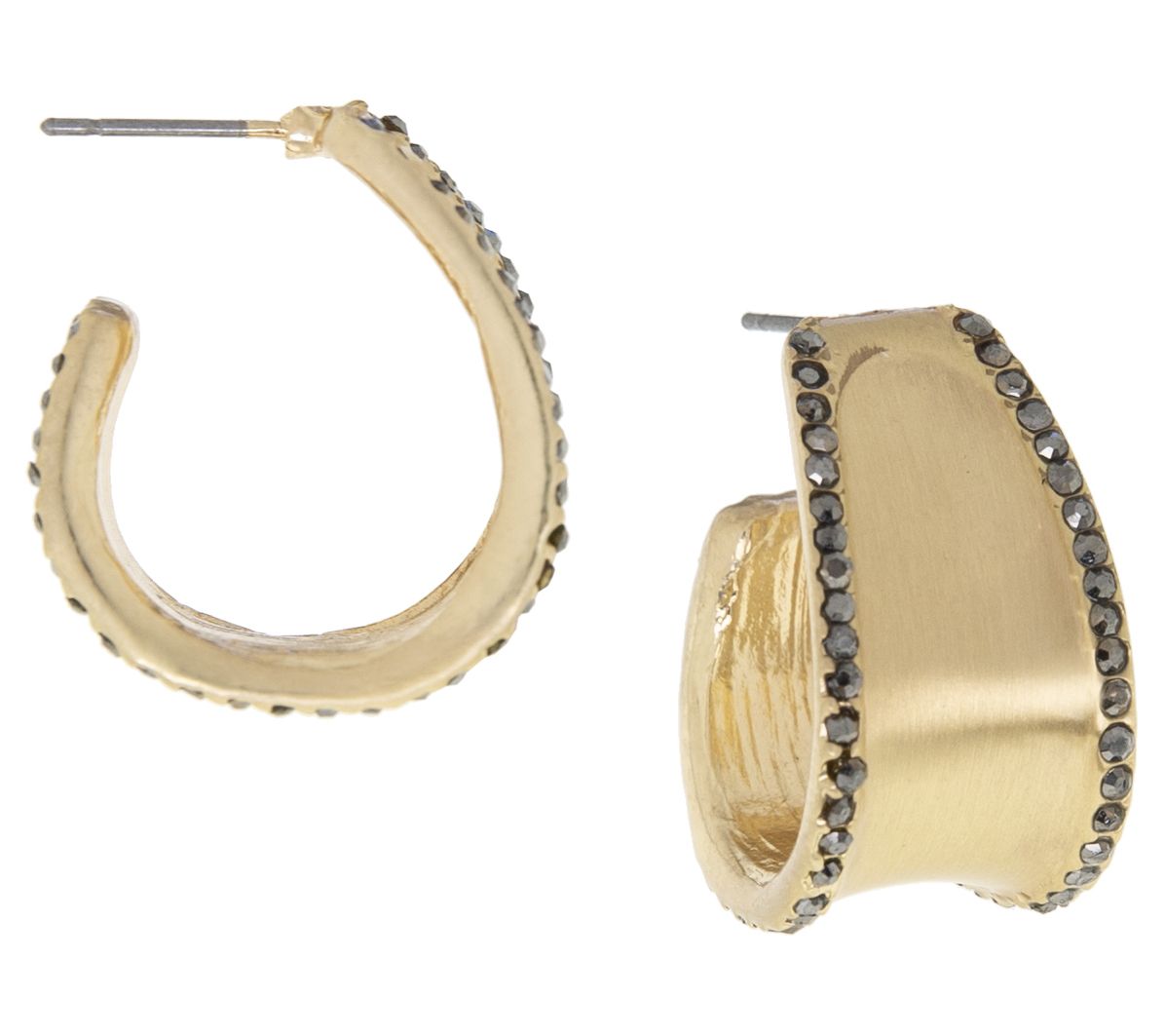 Marlyn Schiff 1" Black Crystal Trim Hoop Earrings