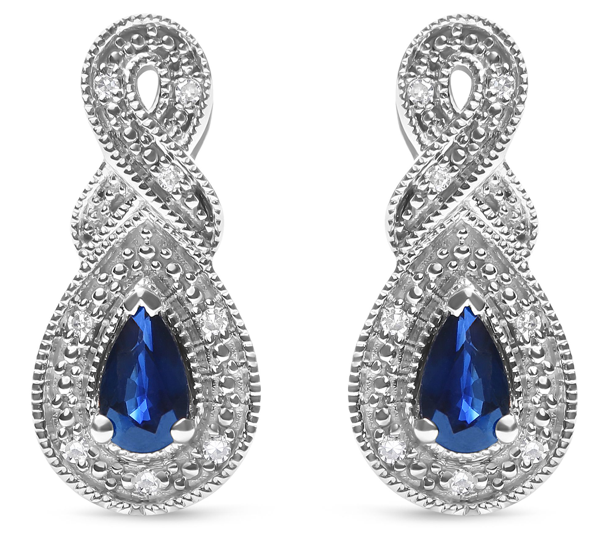 Haus of Brilliance Sapphire & Diamond Earrings,  Sterling