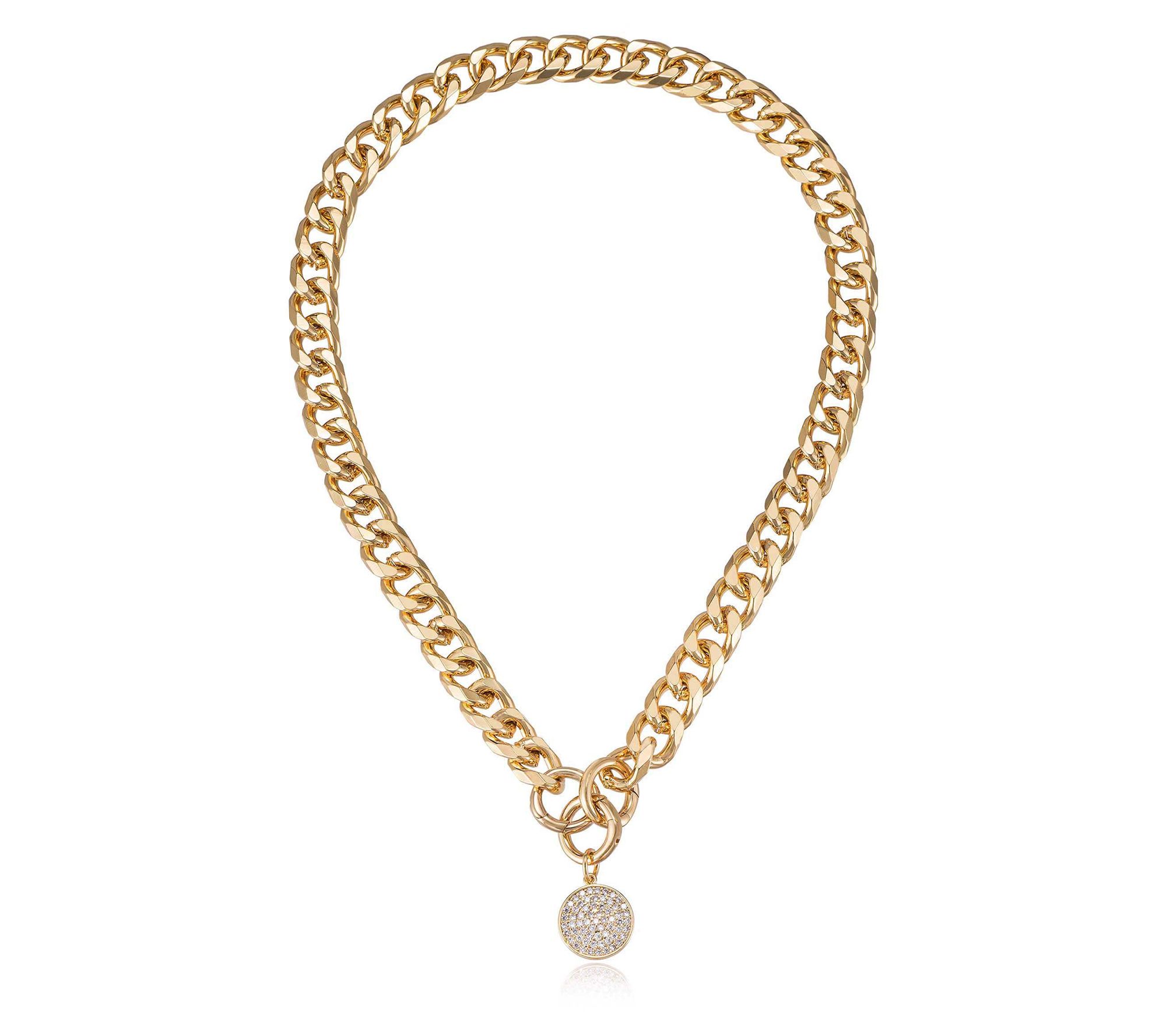 Ettika Cubic Zirconia Disc Charm Chain Necklace