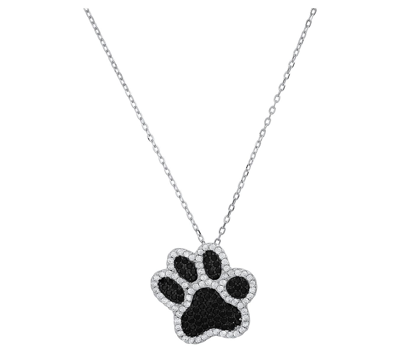 Sterling Silver Pave Doggy Paw Pendant w/ Chain