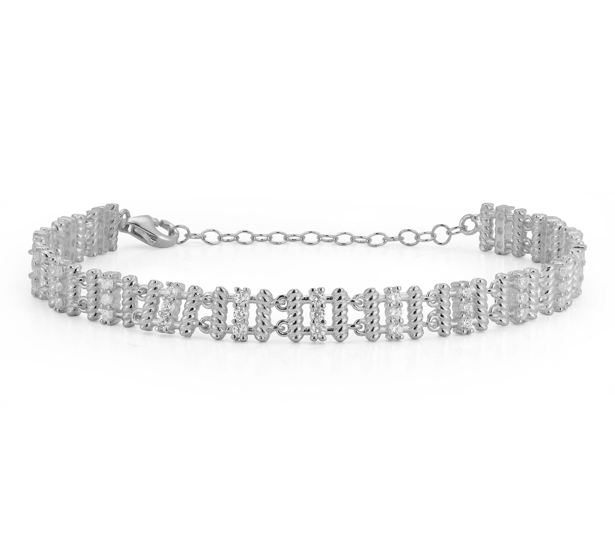 Sterlina Silver Pave Fence Frame Bracelet, Sterling
