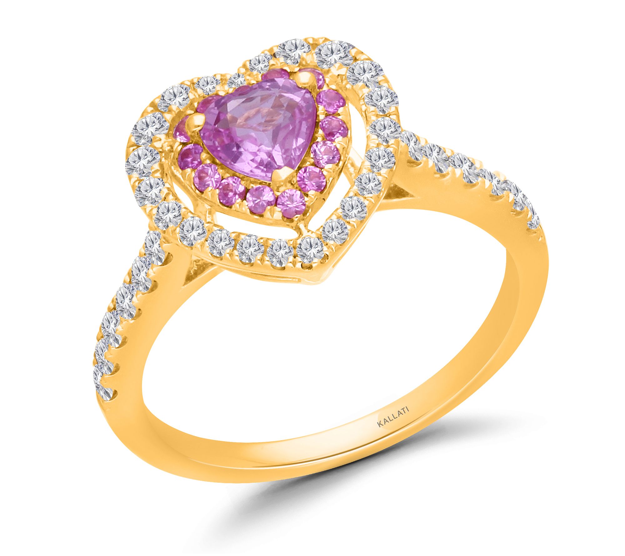 KALLATI Pink Sapphire & Diamond Heart Ring, 14KGold