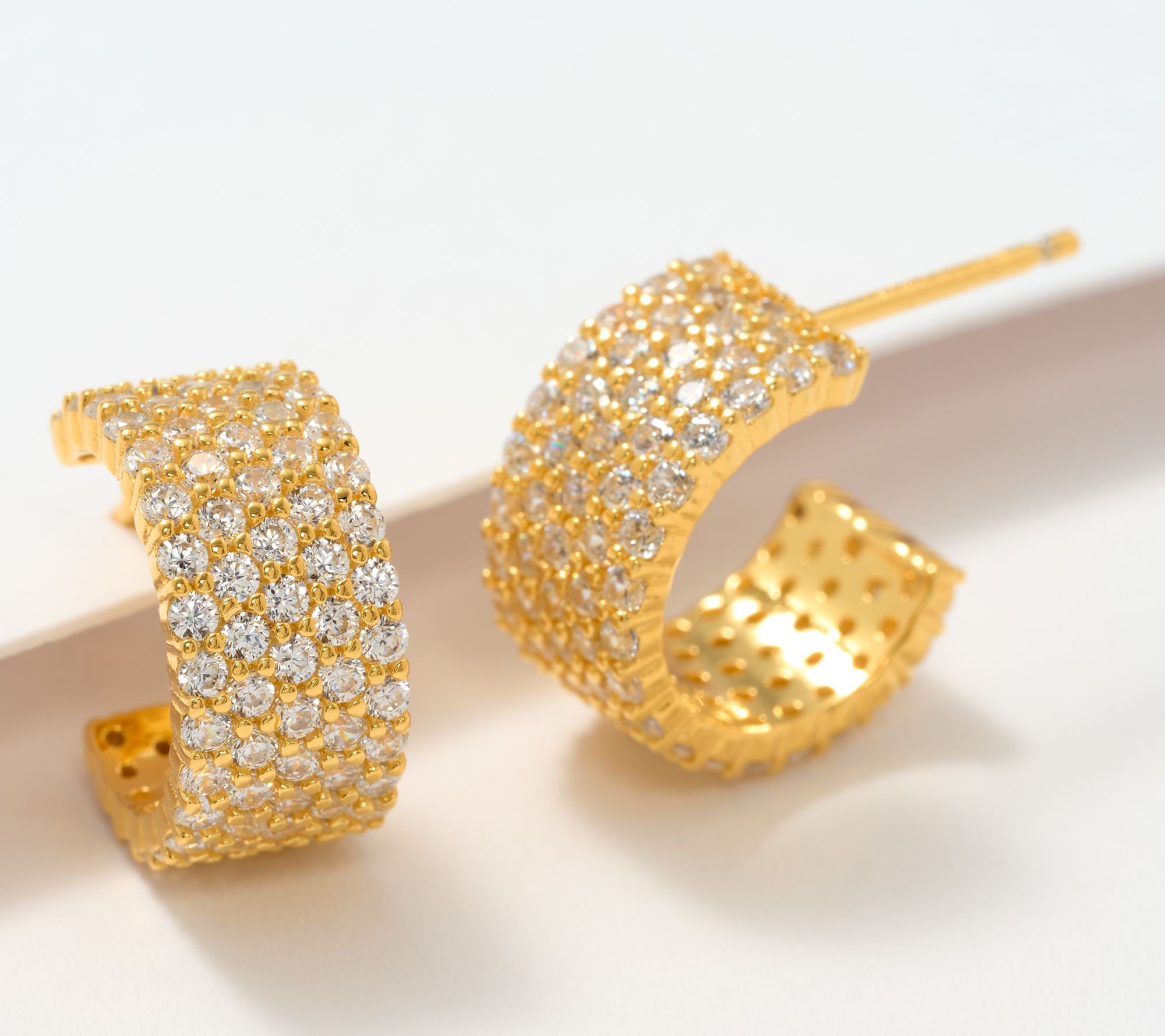 "As Is" Diamonique Rows of Sparkle Pave Huggie Hoop Earrings, Sterl