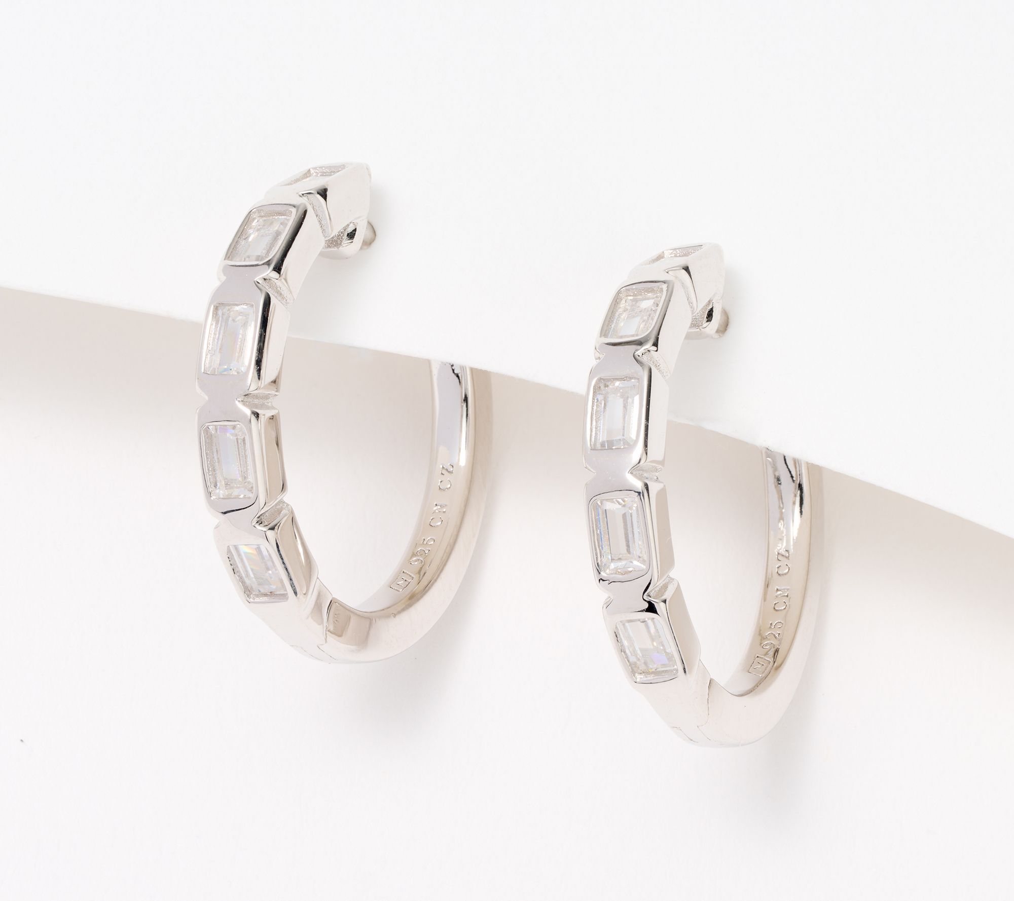 "As Is" Diamonique Classics Clear Emerald Hoop Earrings, Sterl