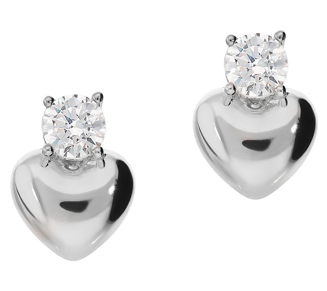 Diamonique 1.00 cttw Heart Stud Earrings, Sterling Silver