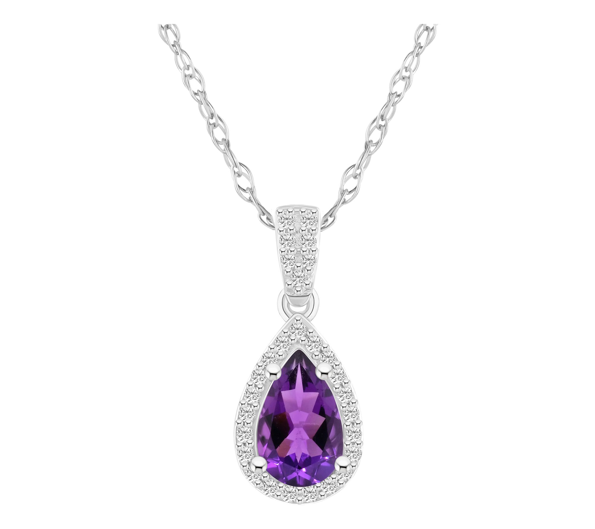 Affinity Gems Pear Cut Gemstone Halo Pendant w/Chain, 10K