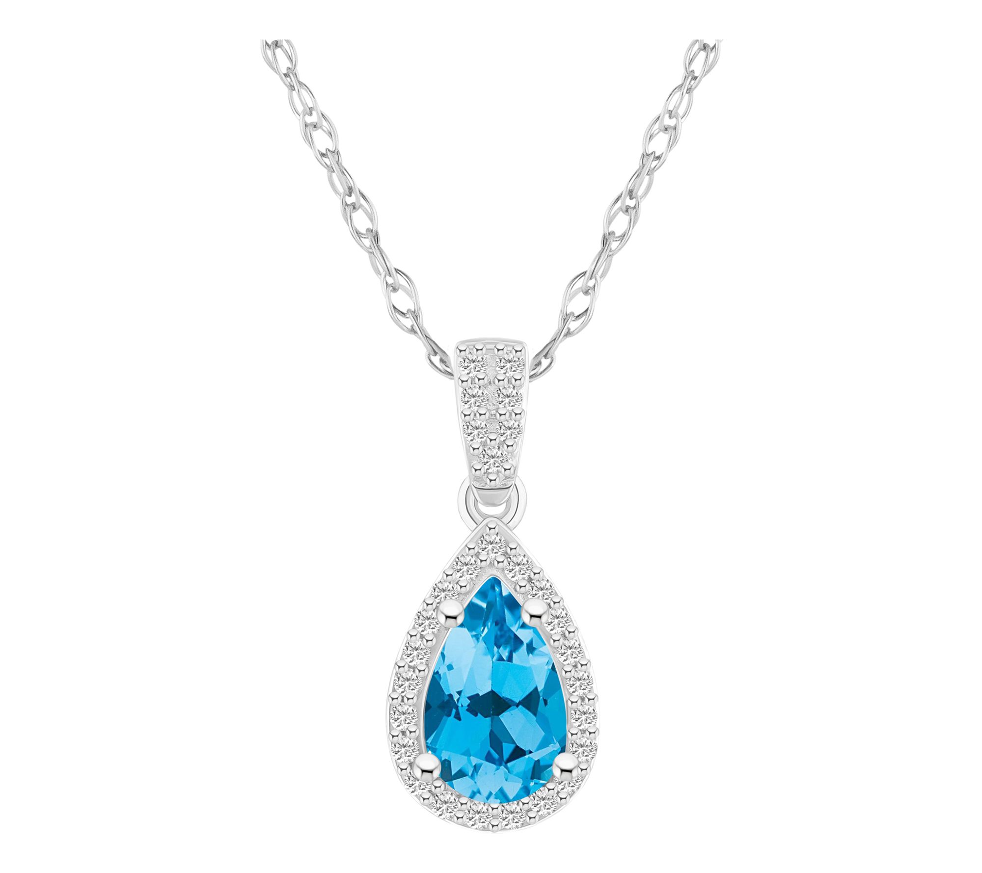 Affinity Gems Pear Cut Gemstone Halo Pendant w/Chain, 10K