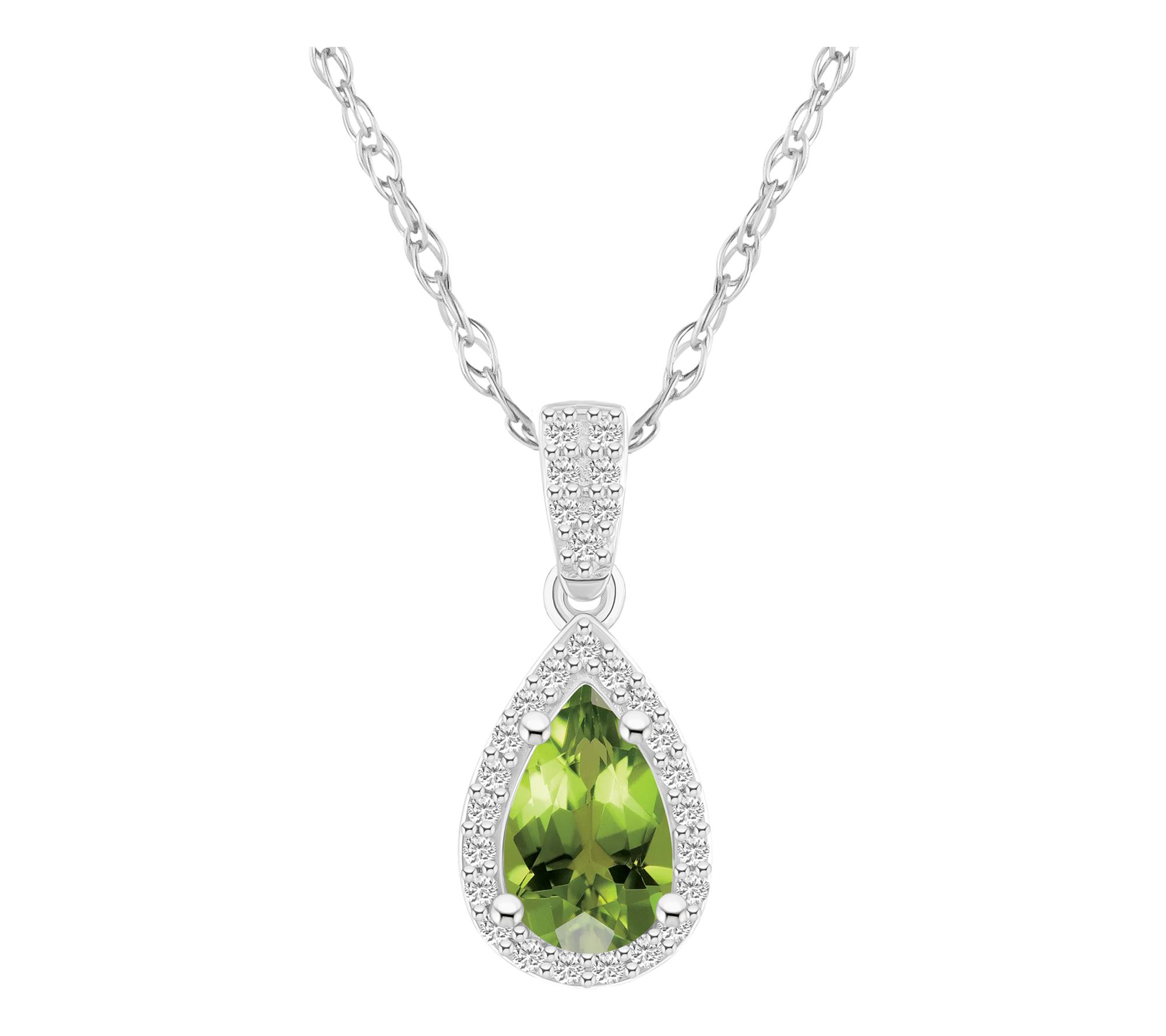 Affinity Gems Pear Cut Gemstone Halo Pendant w/Chain, 10K