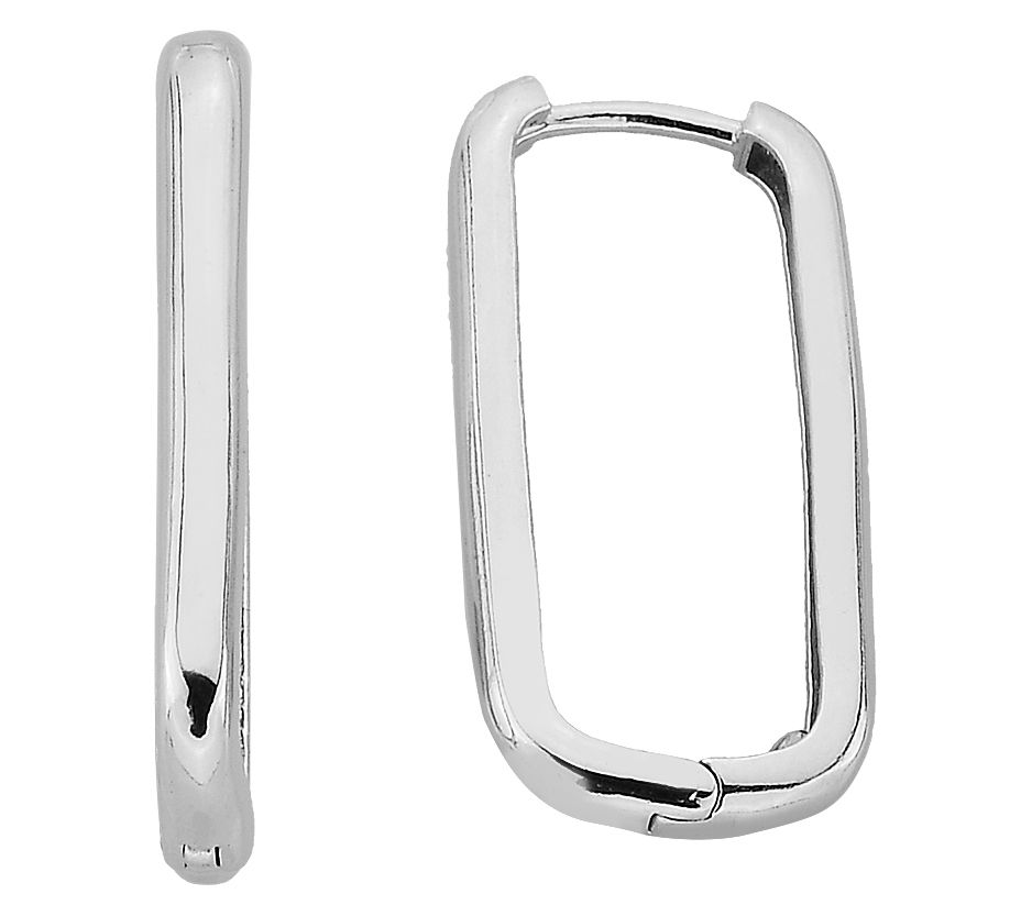 Silver Style 1" Elongated Huggie Hoop Earrings,Sterling